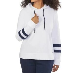 Nautica White & Navy Blue Striped Hoodie Large